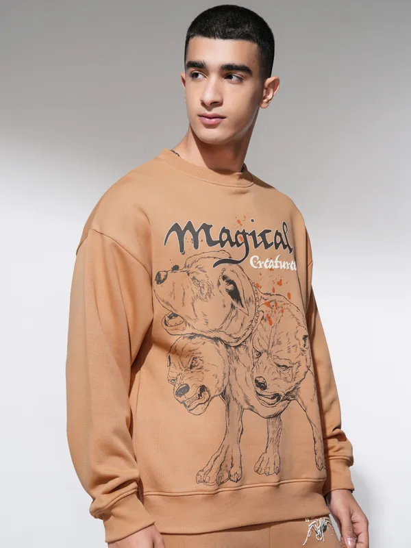 WB By Highlander Men Brown Harry Potter Round Neck Pullover Sweatshirt