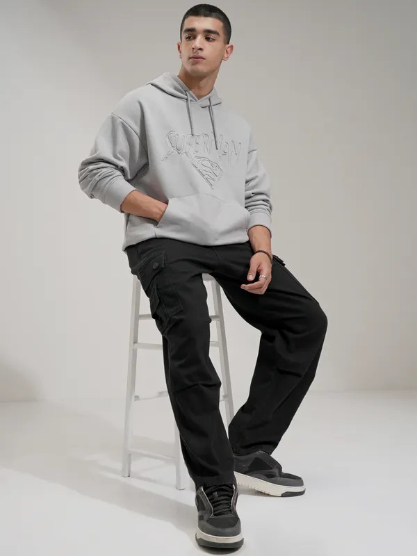 DC By Highlander Men Grey Superman Hooded Pullover Sweatshirt