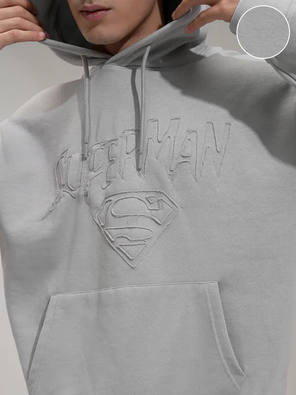 DC By Highlander Men Grey Superman Hooded Pullover Sweatshirt