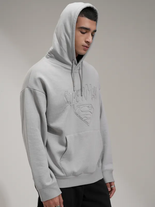 DC By Highlander Men Grey Superman Hooded Pullover Sweatshirt