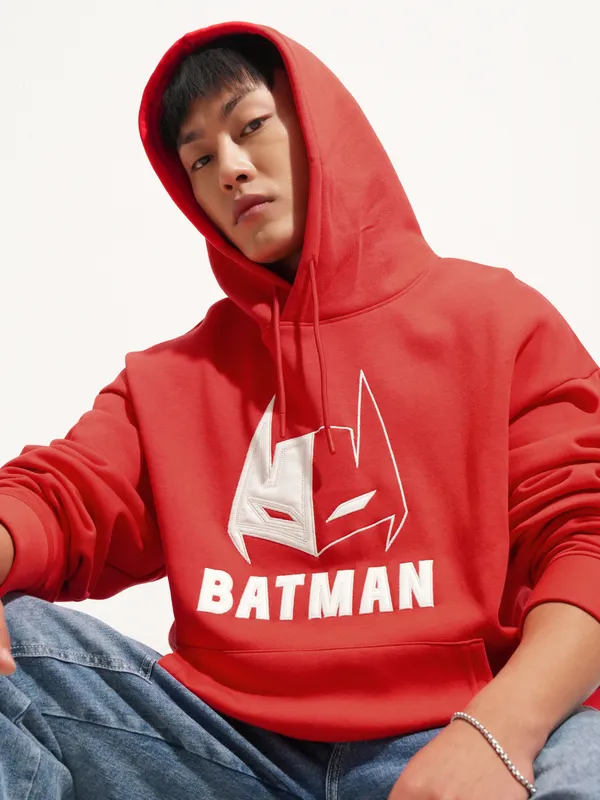 DC By Highlander Men Red Batman Hooded Pullover Sweatshirt