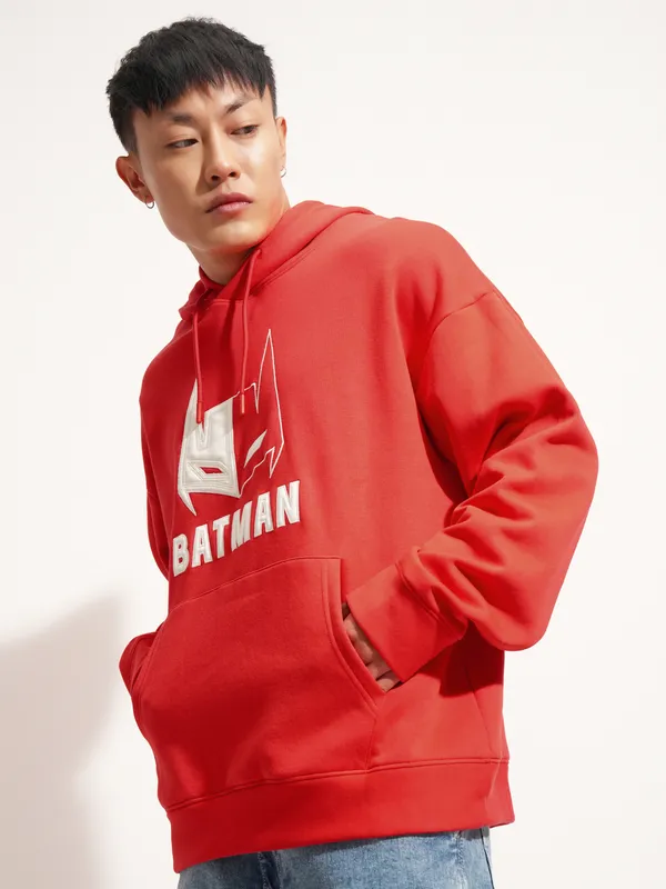 DC By Highlander Men Red Batman Hooded Pullover Sweatshirt