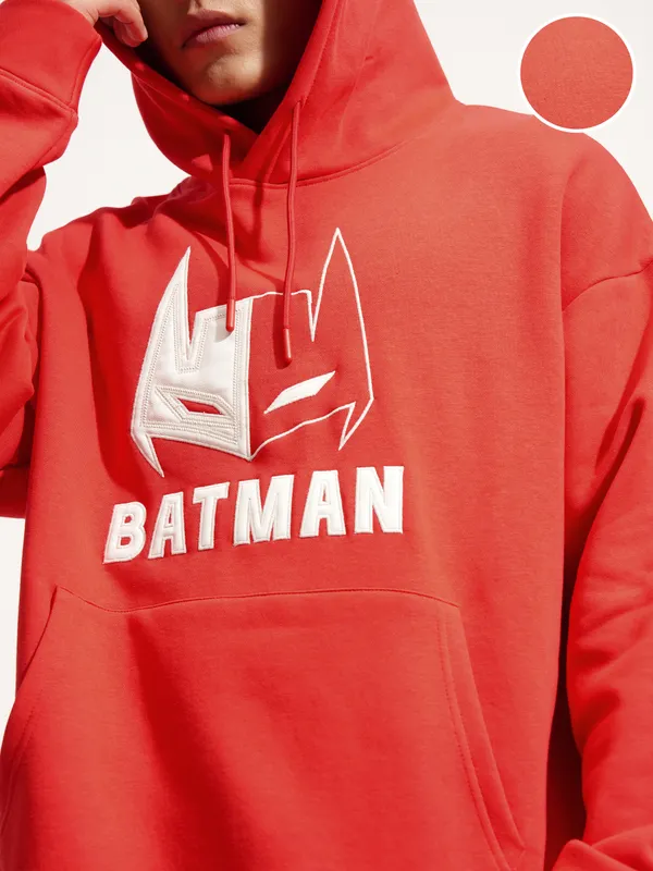 DC By Highlander Men Red Batman Hooded Pullover Sweatshirt