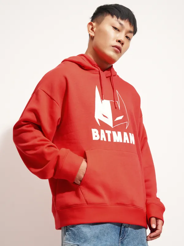 DC By Highlander Men Red Batman Hooded Pullover Sweatshirt