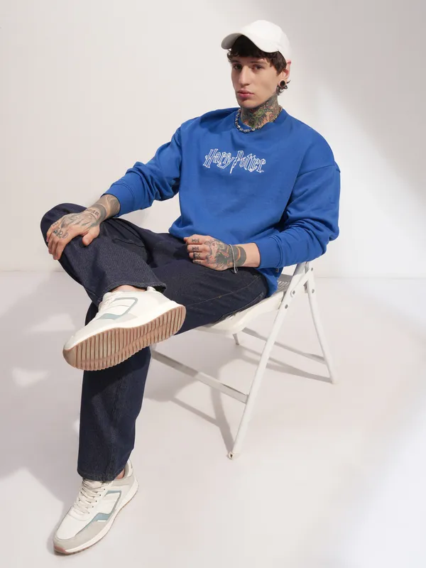 WB By Highlander Men Blue Harry Potter Round Neck Pullover Sweatshirt