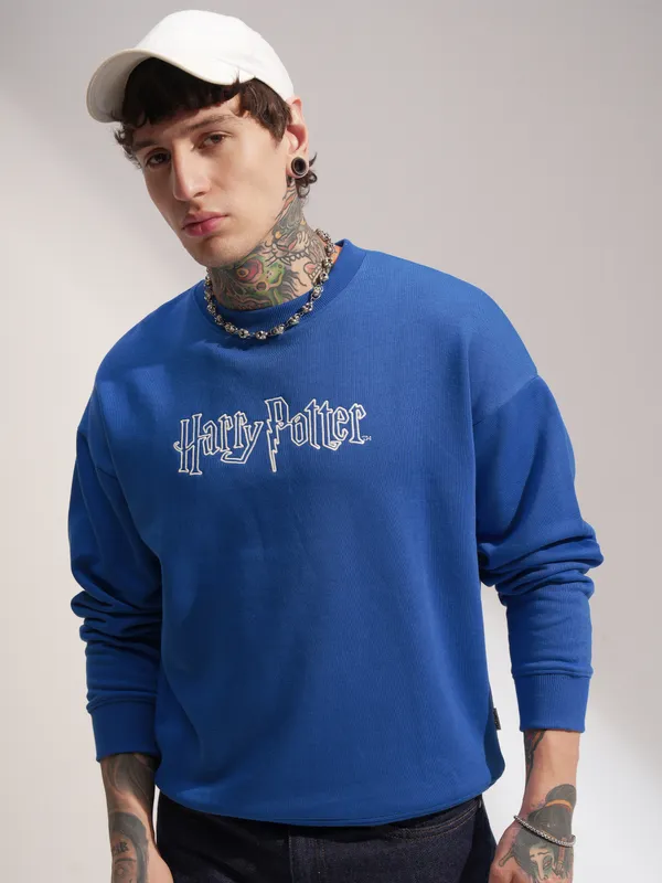 WB By Highlander Men Blue Harry Potter Round Neck Pullover Sweatshirt