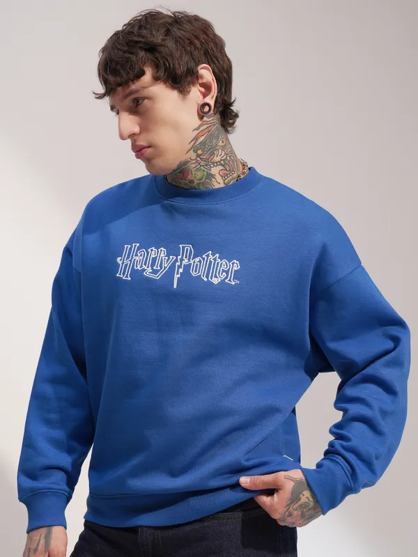 WB By Highlander Men Blue Harry Potter Round Neck Pullover Sweatshirt