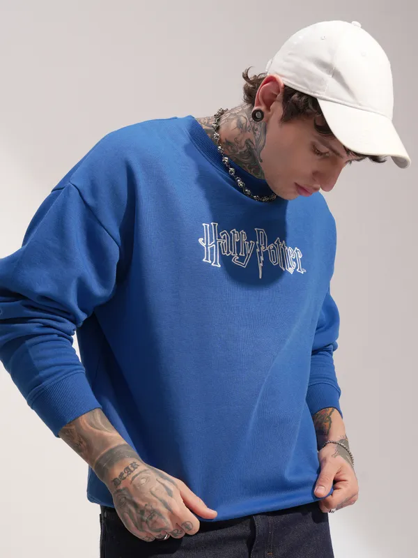 WB By Highlander Men Blue Harry Potter Round Neck Pullover Sweatshirt