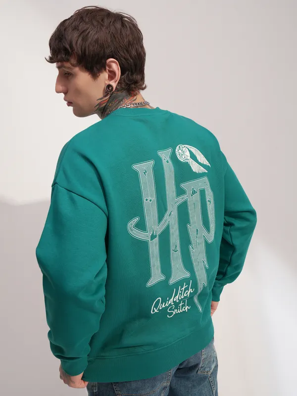 WB By Highlander Men Green Harry Potter Round Neck Pullover Sweatshirt