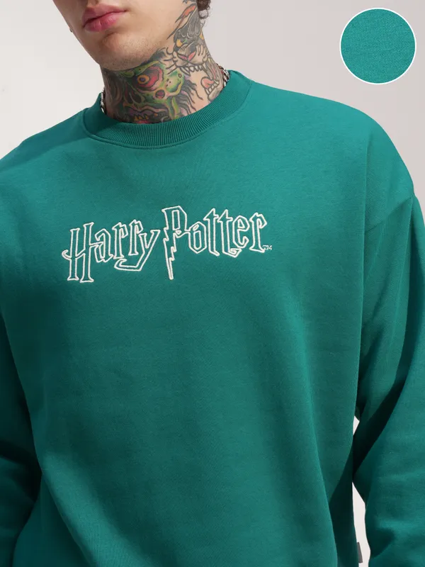 WB By Highlander Men Green Harry Potter Round Neck Pullover Sweatshirt