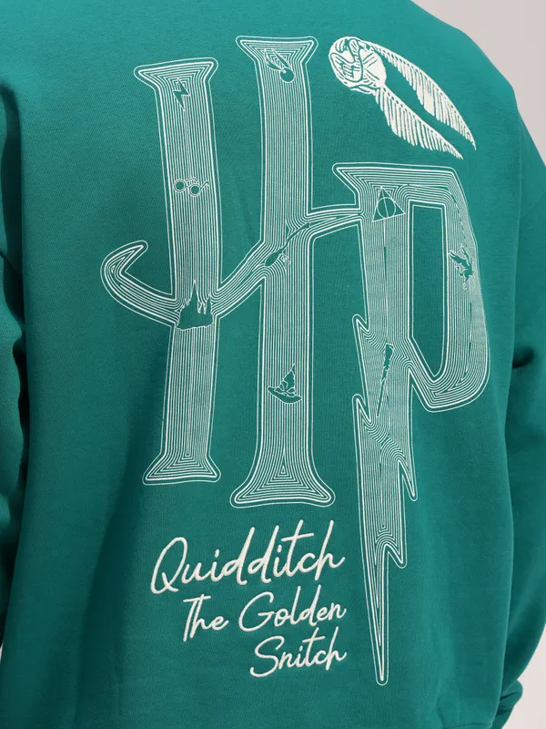 WB By Highlander Men Green Harry Potter Round Neck Pullover Sweatshirt