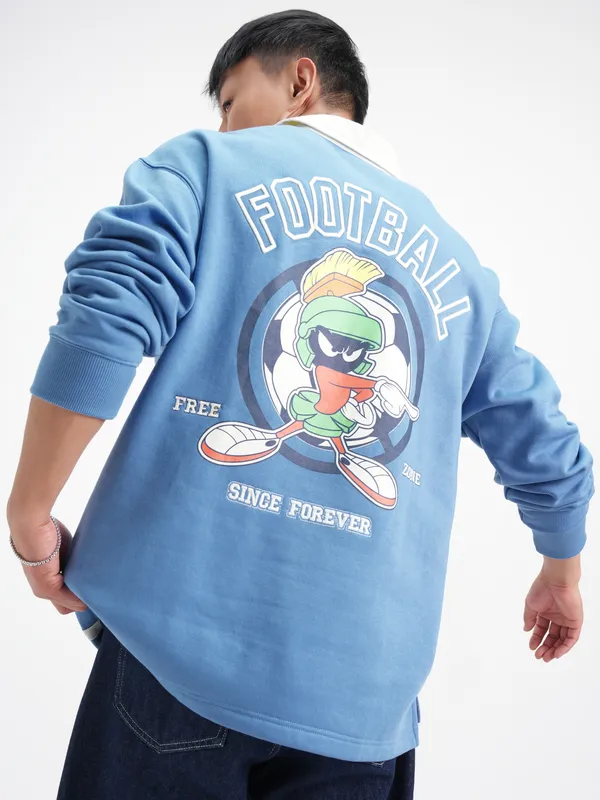 WB By Highlander Men Blue Looney Tunes Shirt Collar Pullover Sweatshirt