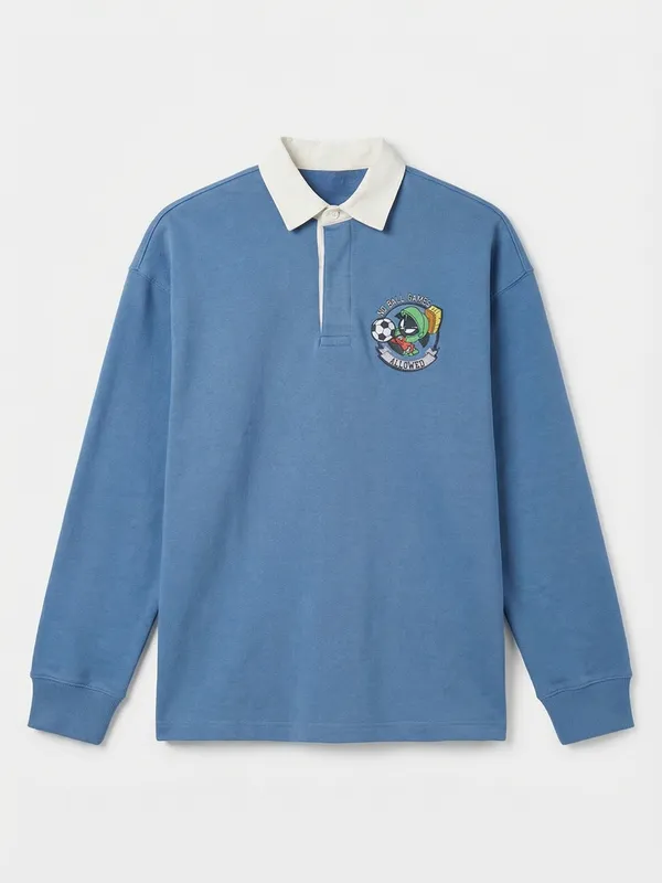 WB By Highlander Men Blue Looney Tunes Shirt Collar Pullover Sweatshirt