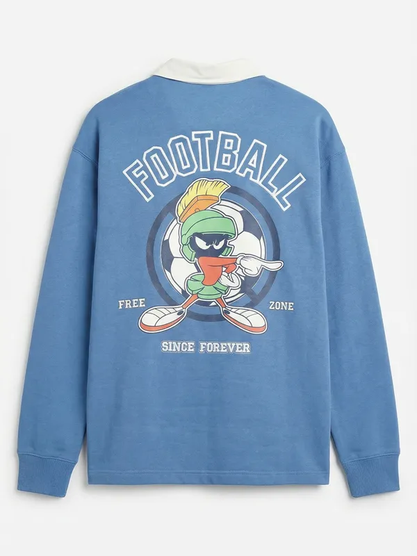 WB By Highlander Men Blue Looney Tunes Shirt Collar Pullover Sweatshirt