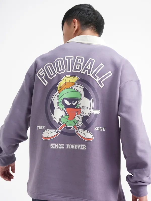 WB By Highlander Men Purple Looney Tunes Shirt Collar Pullover Sweatshirt