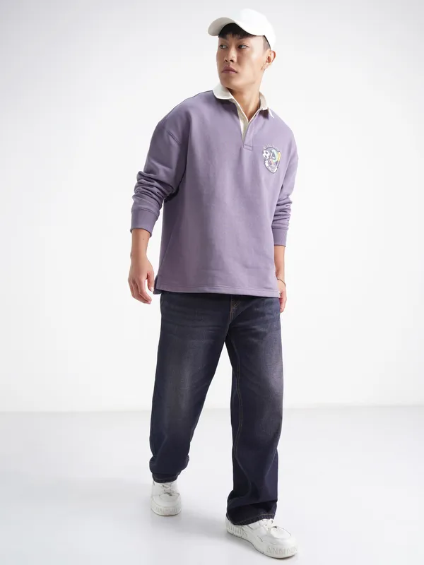 WB By Highlander Men Purple Looney Tunes Shirt Collar Pullover Sweatshirt