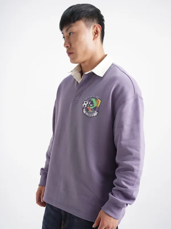 WB By Highlander Men Purple Looney Tunes Shirt Collar Pullover Sweatshirt