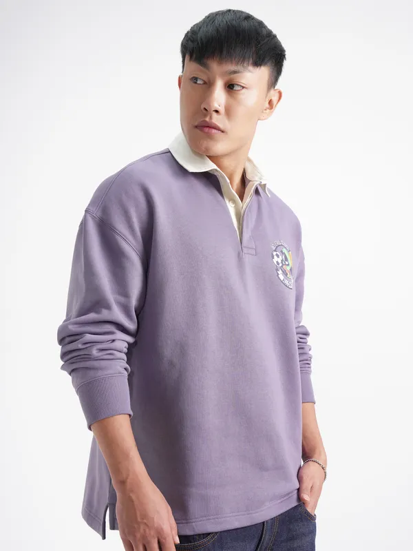 WB By Highlander Men Purple Looney Tunes Shirt Collar Pullover Sweatshirt
