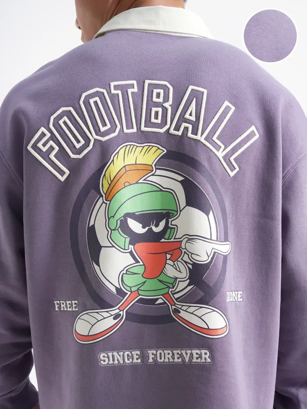 WB By Highlander Men Purple Looney Tunes Shirt Collar Pullover Sweatshirt