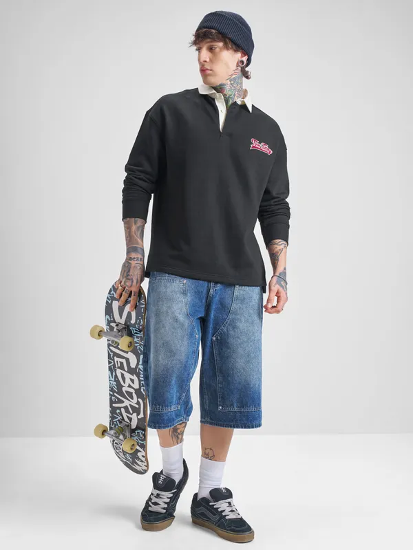 WB By Highlander Men Black Tom And Jerry Shirt Collar Pullover Sweatshirt