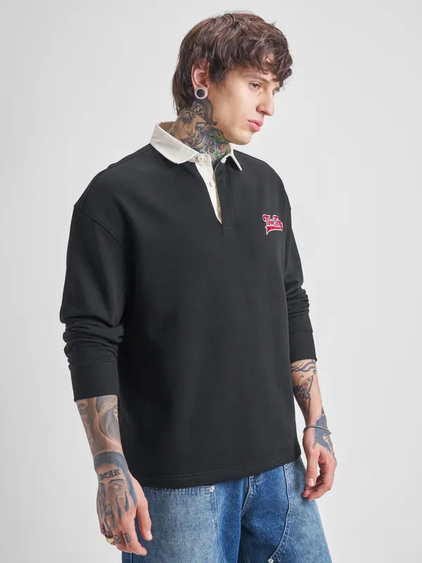 WB By Highlander Men Black Tom And Jerry Shirt Collar Pullover Sweatshirt