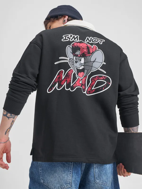 WB By Highlander Men Black Tom And Jerry Shirt Collar Pullover Sweatshirt