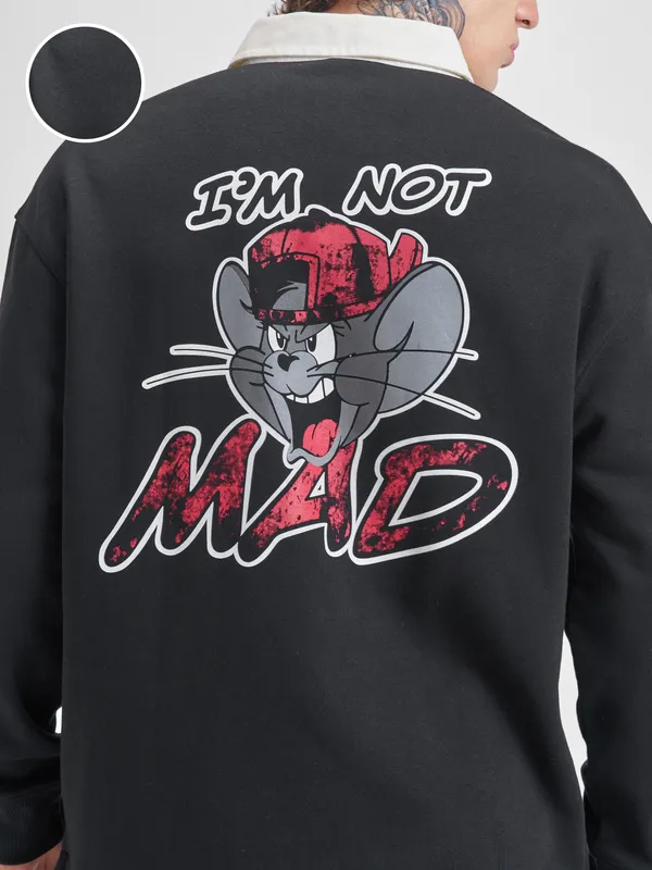 WB By Highlander Men Black Tom And Jerry Shirt Collar Pullover Sweatshirt