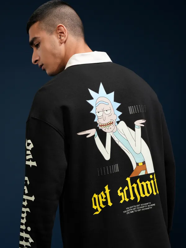 WB By Highlander Men Black Rick Sanchez Printed Polo Collar T-Shirt