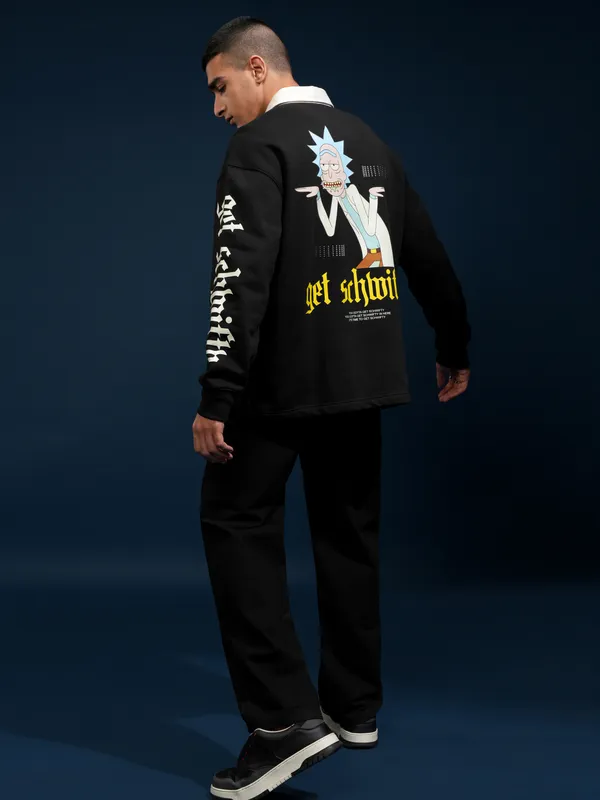 WB By Highlander Men Black Rick Sanchez Printed Polo Collar T-Shirt