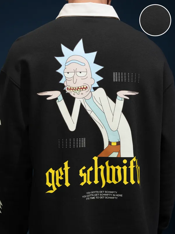 WB By Highlander Men Black Rick Sanchez Printed Polo Collar T-Shirt