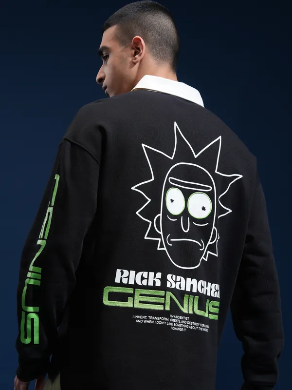 WB By Highlander Men Black Rick Sanchez Printed Polo Collar T-Shirt