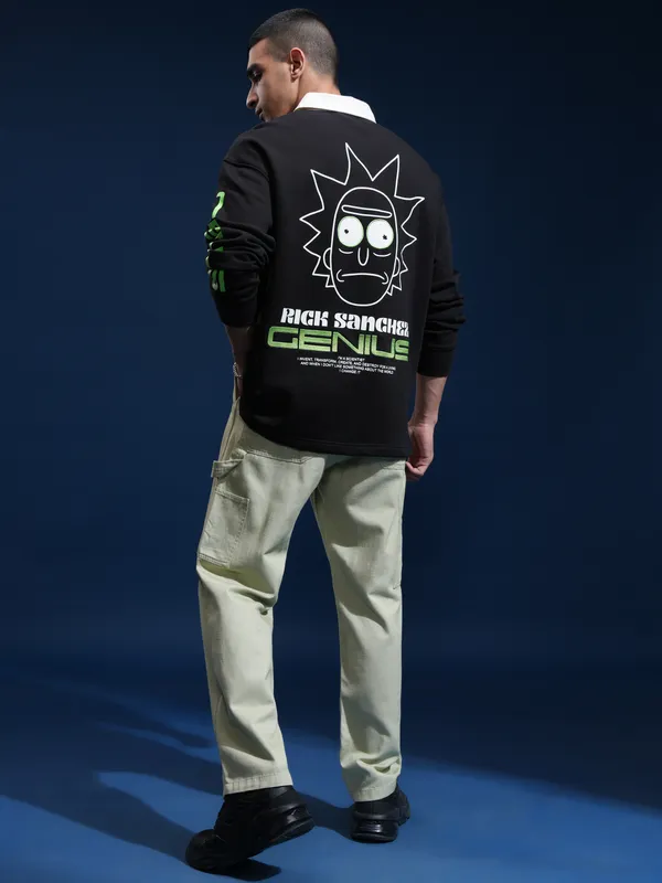 WB By Highlander Men Black Rick Sanchez Printed Polo Collar T-Shirt