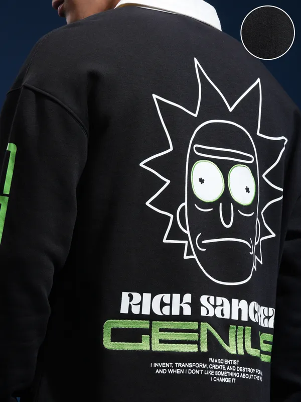 WB By Highlander Men Black Rick Sanchez Printed Polo Collar T-Shirt