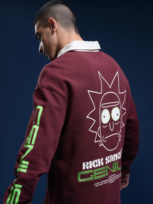 WB By Highlander Men Maroon Rick Sanchez Printed Polo Collar T-Shirt