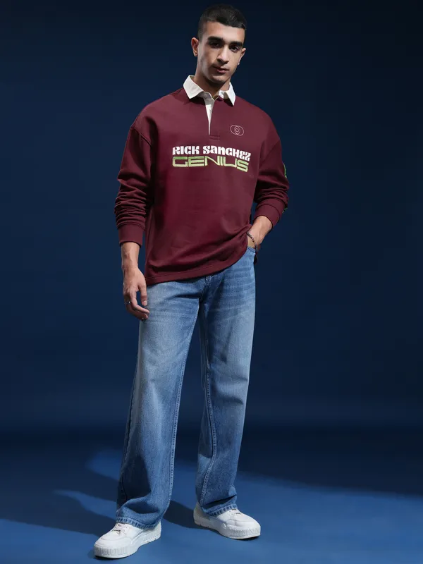 WB By Highlander Men Maroon Rick Sanchez Printed Polo Collar T-Shirt