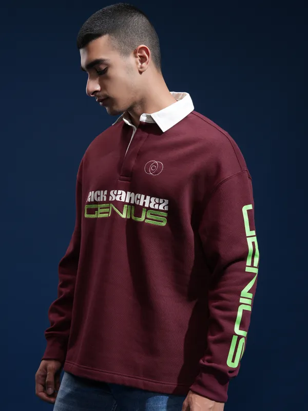 WB By Highlander Men Maroon Rick Sanchez Printed Polo Collar T-Shirt