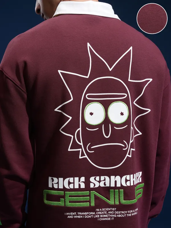 WB By Highlander Men Maroon Rick Sanchez Printed Polo Collar T-Shirt