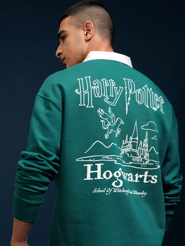 WB By Highlander Men Green Harry Potter Printed Polo Collar T-Shirt