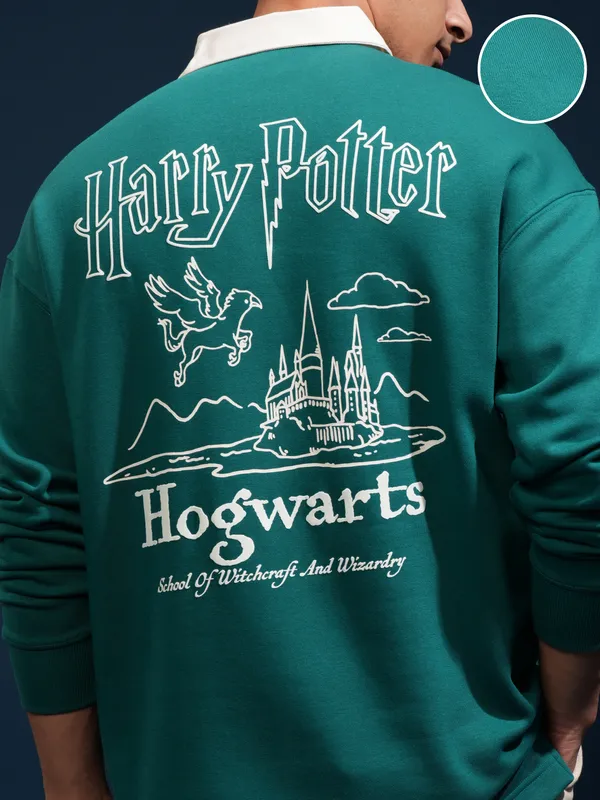 WB By Highlander Men Green Harry Potter Printed Polo Collar T-Shirt