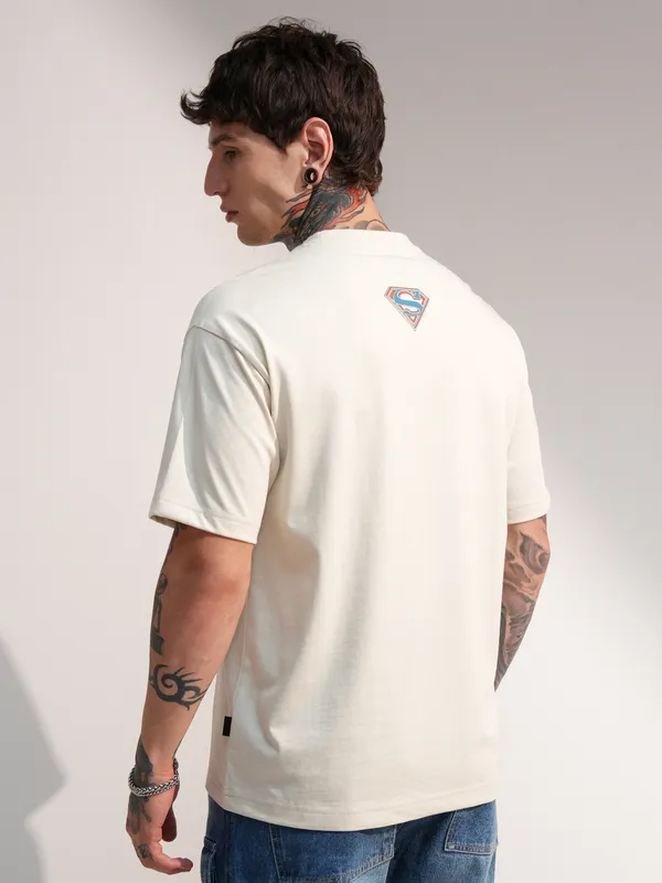 DC By Highlander Men Cream Superman Printed Round Neck T-Shirt