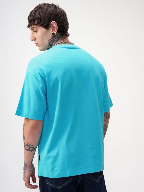 WB By Highlander Men Blue Looney Tunes Printed Round Neck Oversized Fit T-Shirt