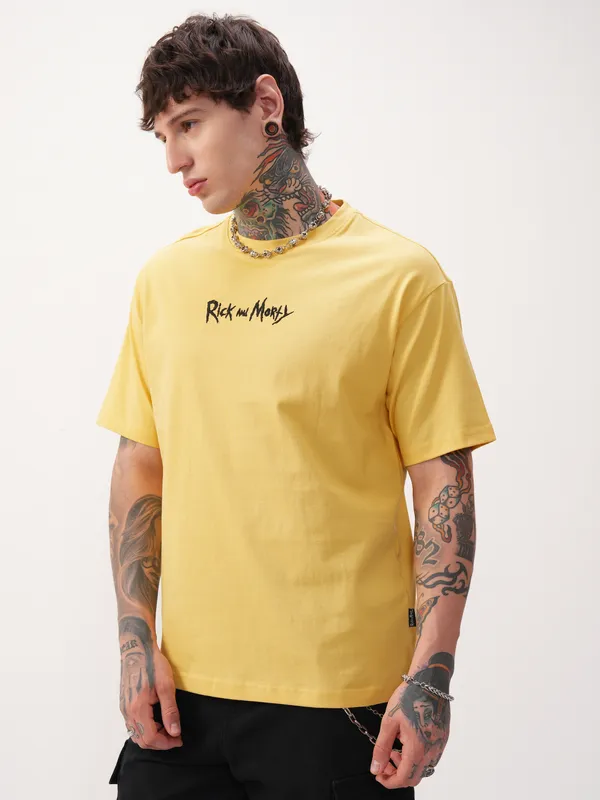 WB By Highlander Men Yellow Rick And Morty Printed Round Neck T-Shirt