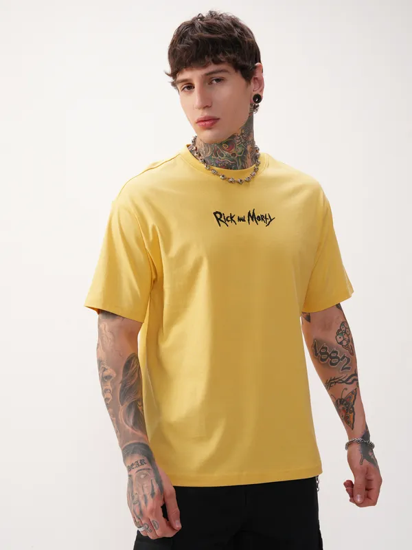 WB By Highlander Men Yellow Rick And Morty Printed Round Neck T-Shirt