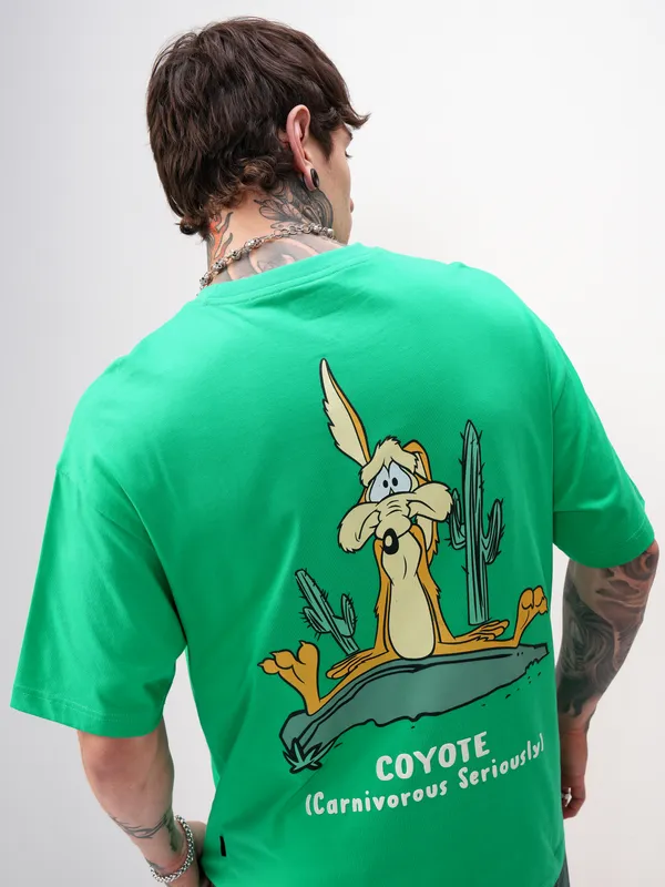 WB By Highlander Men Green Looney Tunes Printed Round Neck T-Shirt