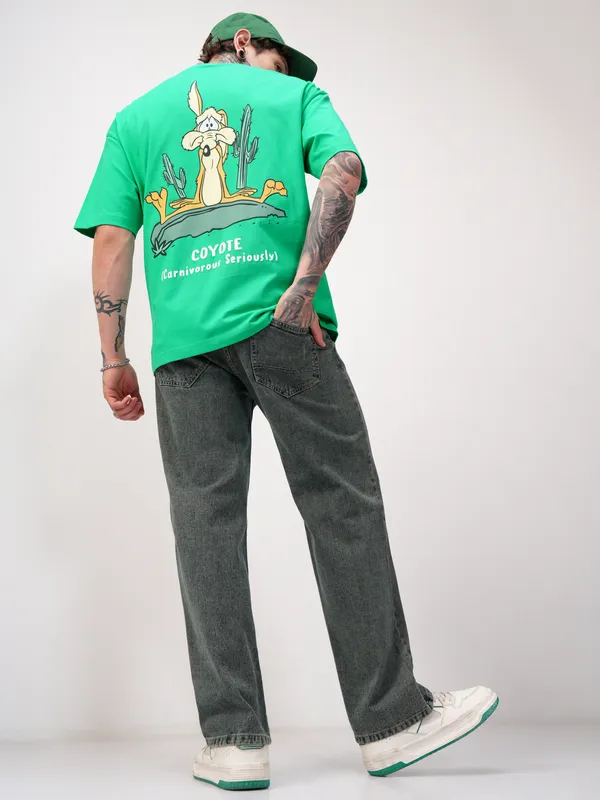 WB By Highlander Men Green Looney Tunes Printed Round Neck T-Shirt