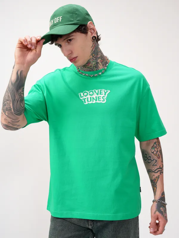 WB By Highlander Men Green Looney Tunes Printed Round Neck T-Shirt