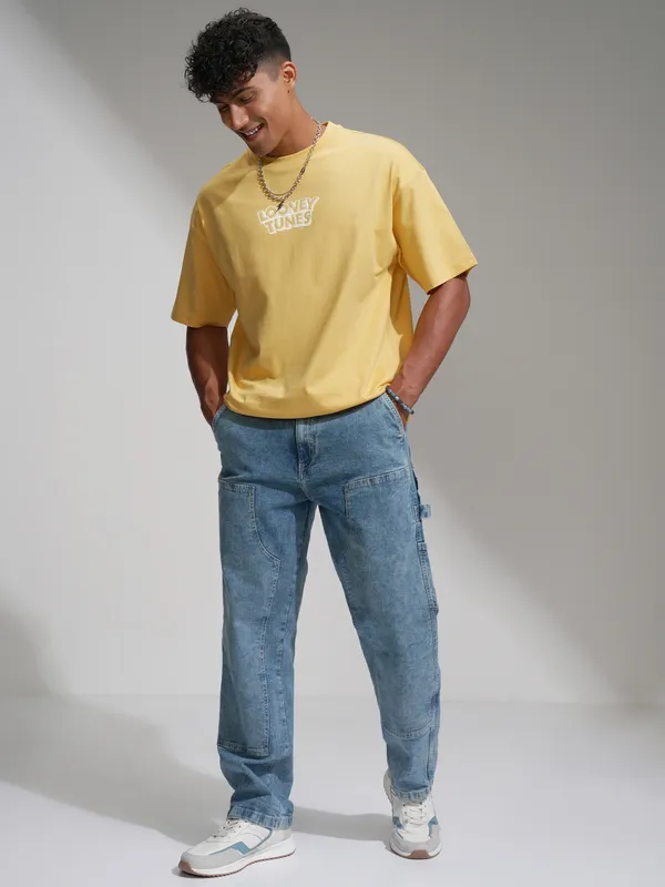 WB By Highlander Men Yellow Looney Tunes Printed Round Neck T-Shirt