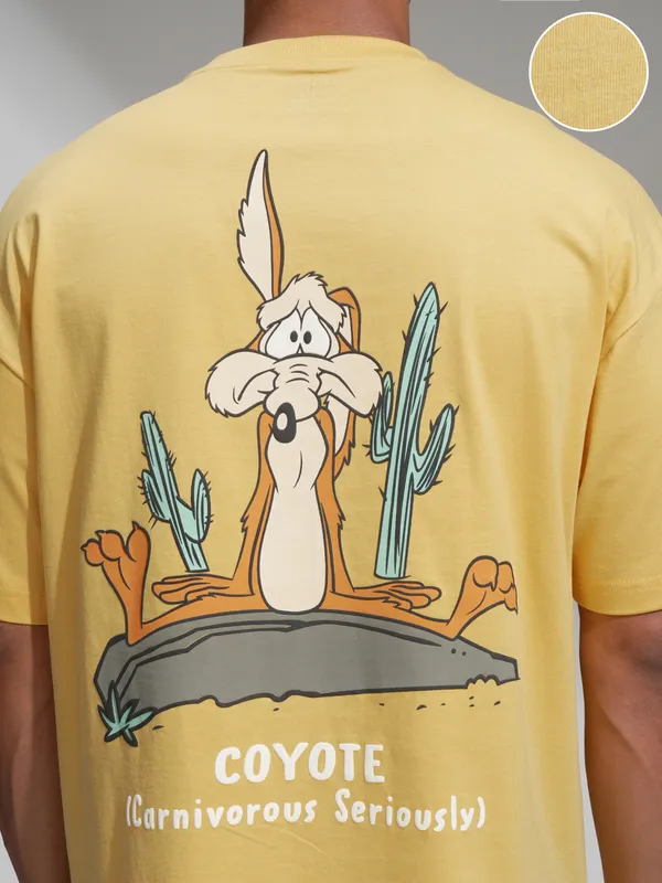 WB By Highlander Men Yellow Looney Tunes Printed Round Neck T-Shirt