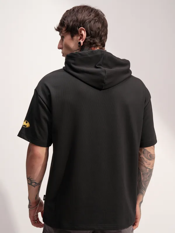 DC By Highlander Men Black Batman Printed Hood Oversized Fit T-Shirt