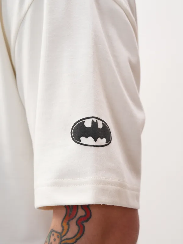 DC By Highlander Men Off White Batman Printed Hood Oversized Fit T-Shirt